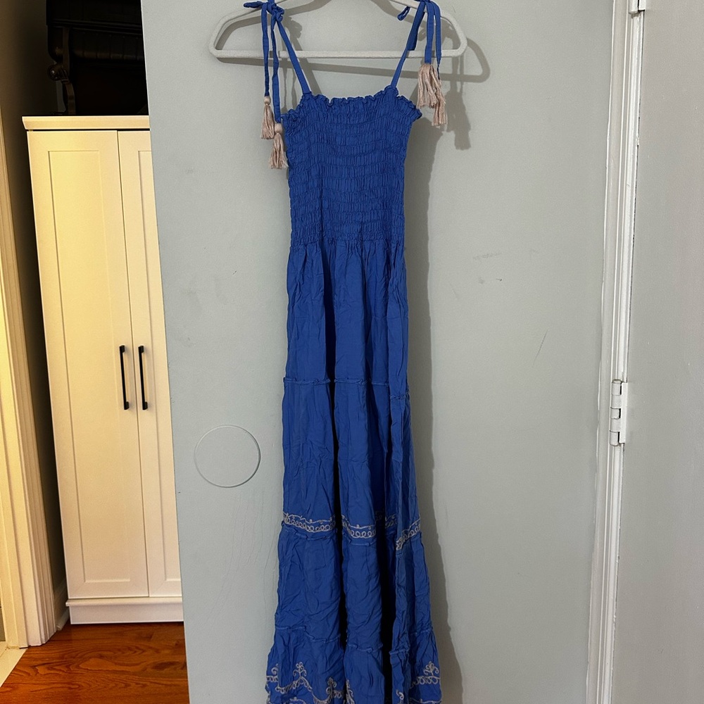 Blue Maxi Dress with Embroidered Details